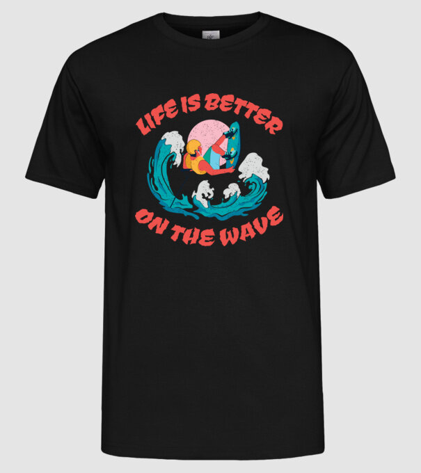 Wakeboard - Life is better on the wave minta fekete pólón