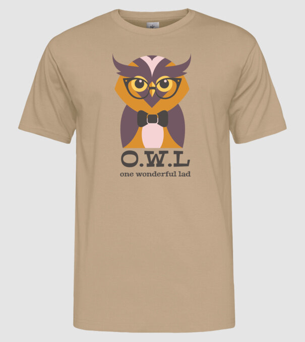 OWL - One wonderful Lad minta homokszín pólón