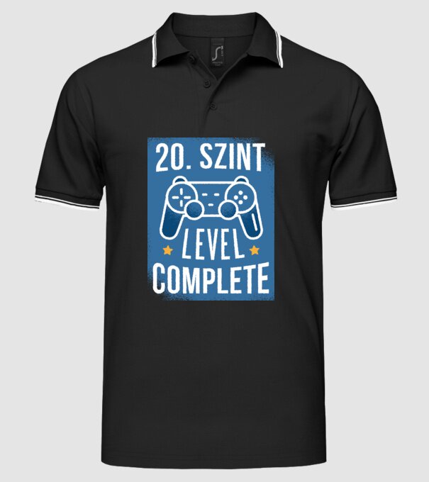 20. szint level completed minta fekete pólón
