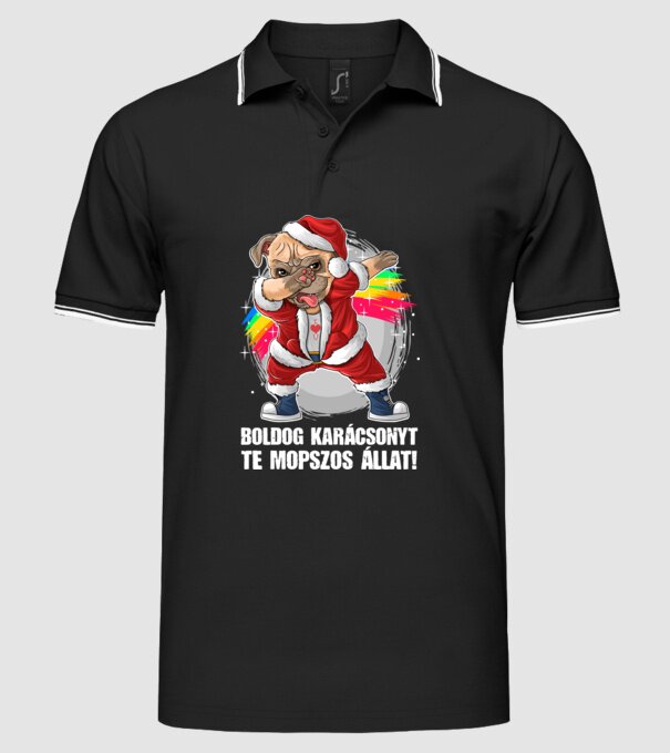 Boldog Karácsonyt Te Mopszos Állat minta fekete pólón
