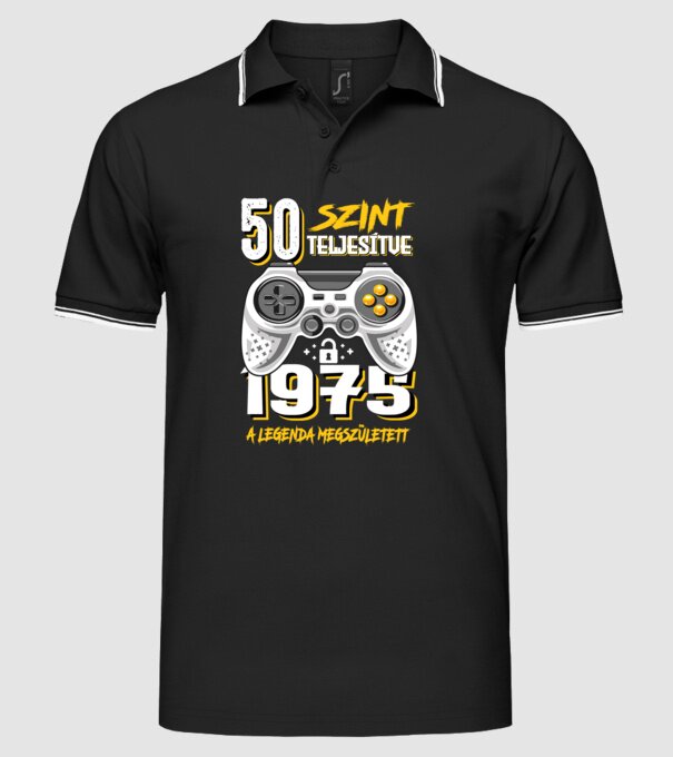 GAMER szint teljesítve 50. 1975 minta fekete pólón