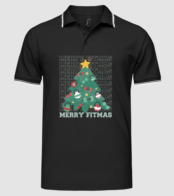 Merry Fitmas Karácsonyfa Fitness minta fekete pólón