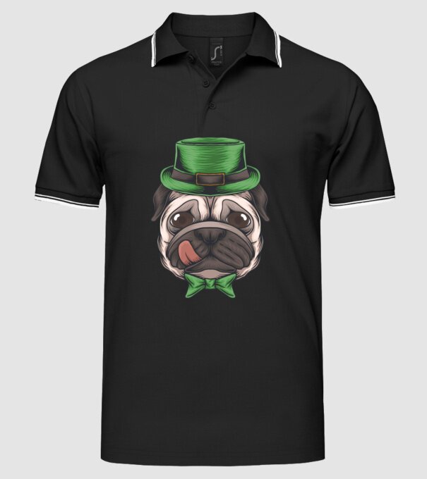 St Patrick Mopsz minta fekete pólón
