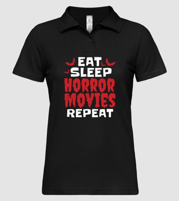 Eat Sleep Horror Movies Repeat minta fekete pólón