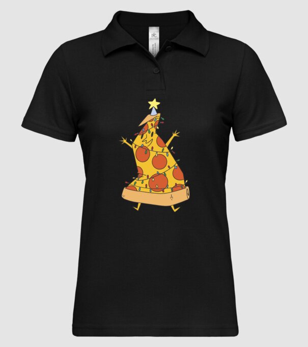 Pizza Karácsonyfa minta fekete pólón
