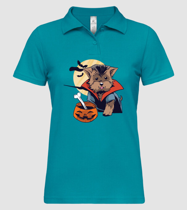 Vámpír Yorkie Halloween minta türkiz pólón