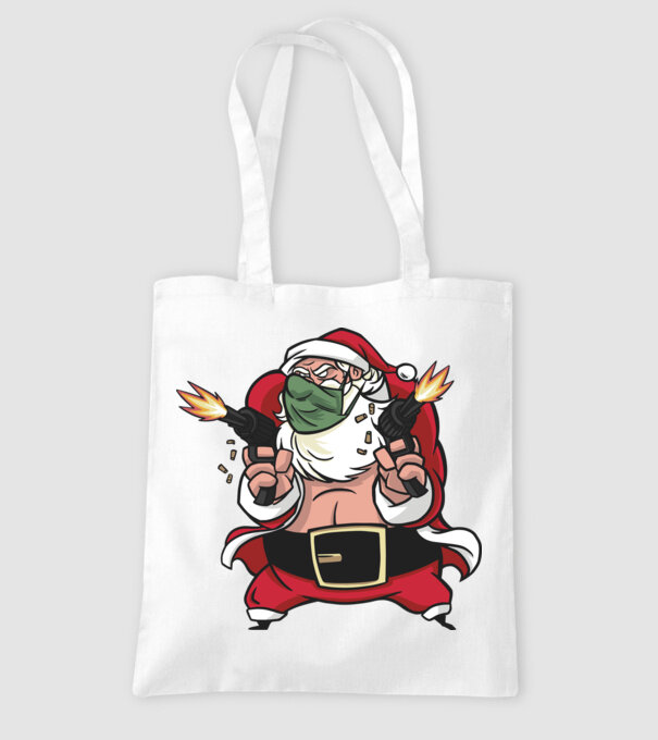 Santa fegyverrel minta fehér pólón