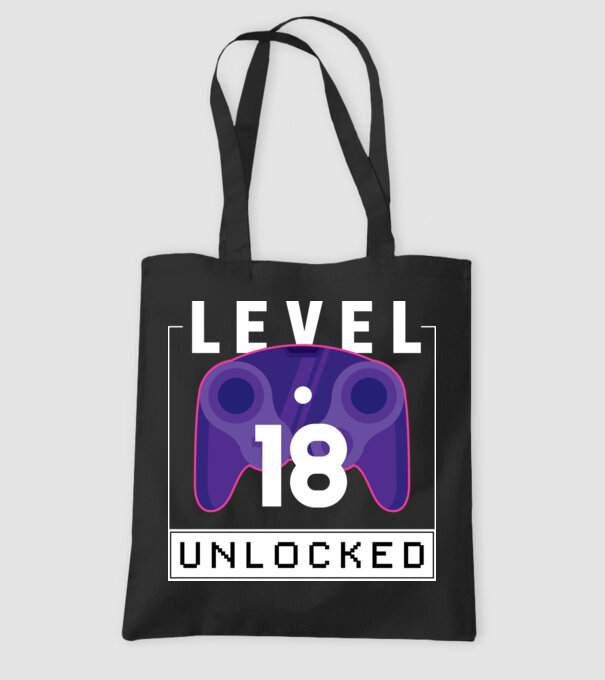 Level 18 Unlocked Gamer Születésnap minta fekete pólón