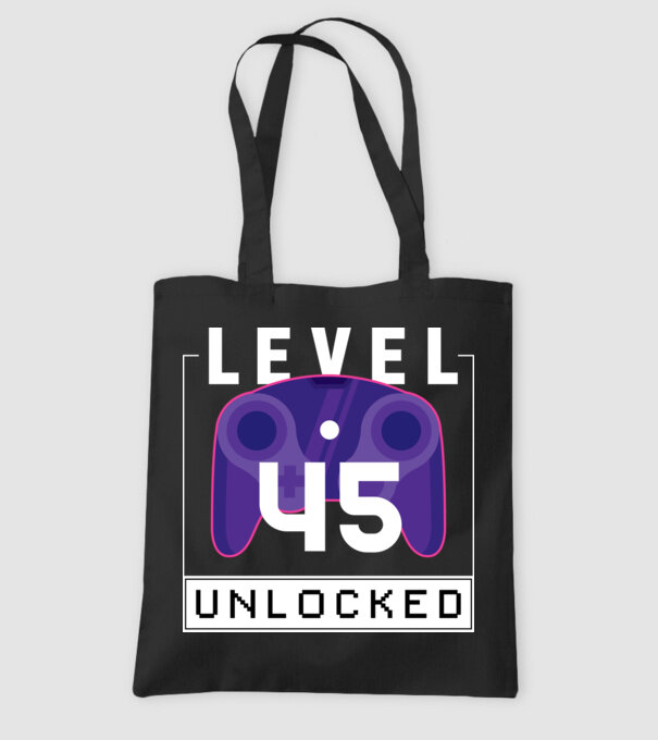 Level 45 Unlocked Gamer Születésnap minta fekete pólón