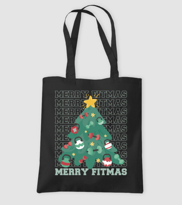 Merry Fitmas Karácsonyfa Fitness minta fekete pólón