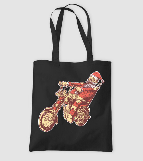 Motoros Mikulás minta fekete pólón