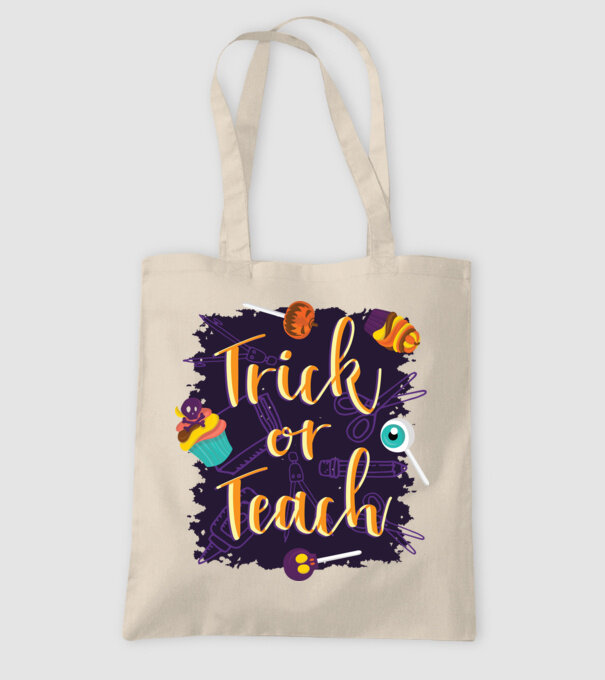Trick or Teach Halloween Tanároknak minta homokszín pólón