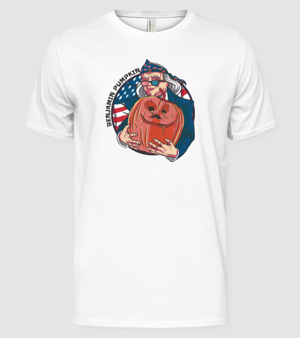 Benjamin Franklin minta fehér pólón