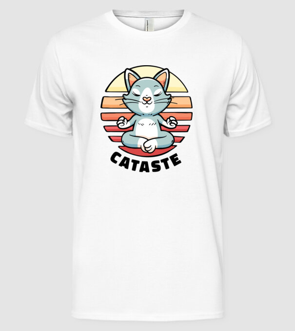 Cataste Cica meditáció minta fehér pólón