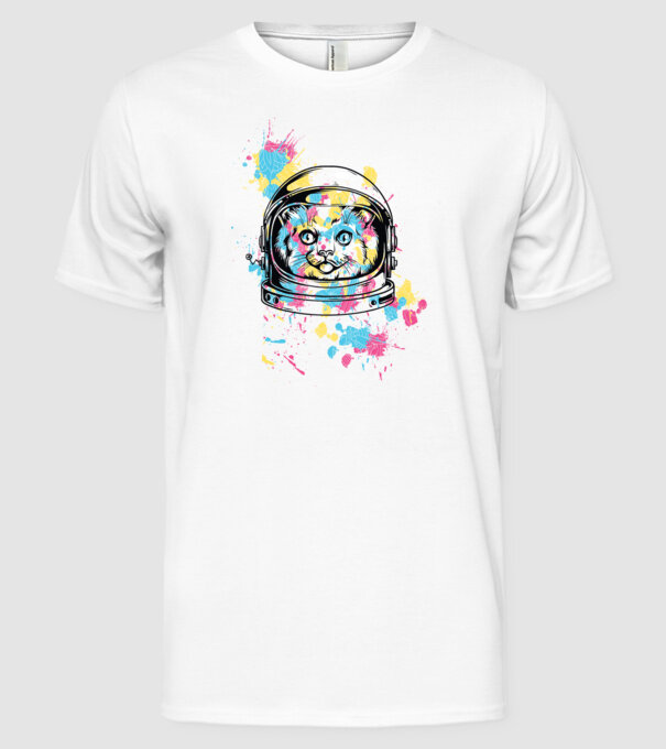 Space Cat minta fehér pólón