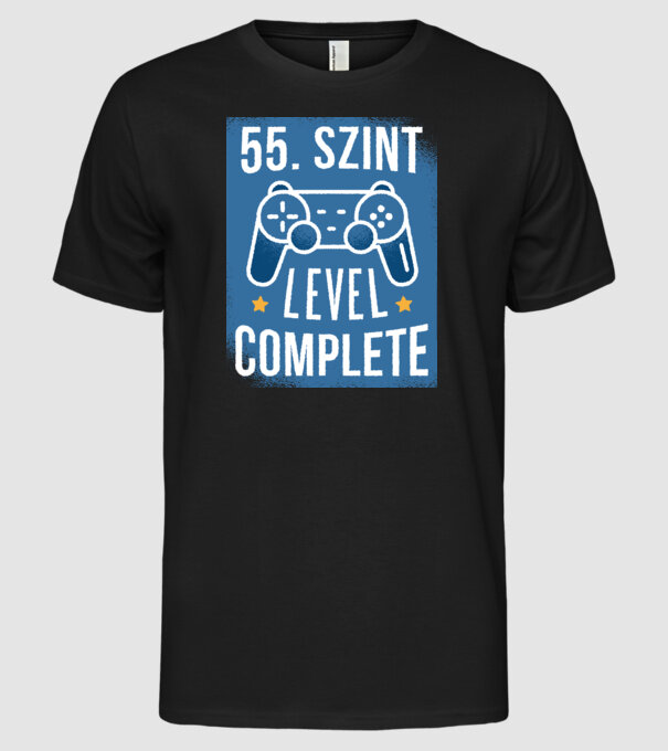 55. szint level completed minta fekete pólón