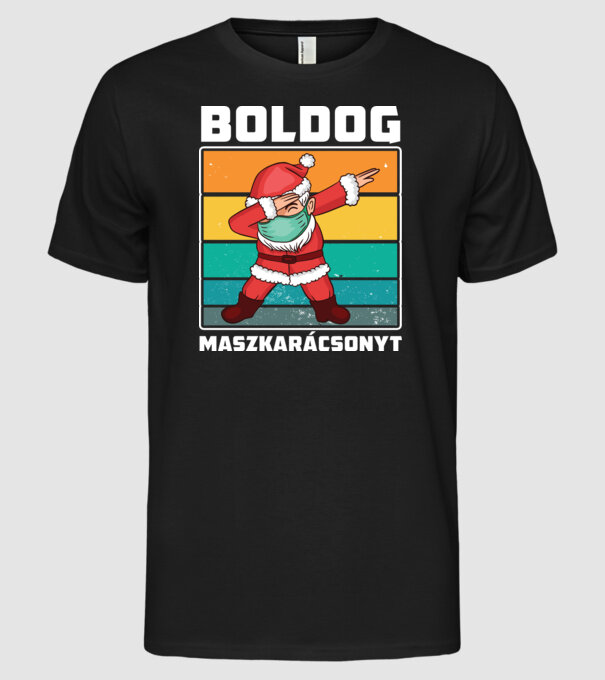 Boldog Macskarácsonyt minta fekete pólón