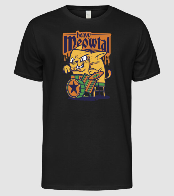 Heavy Meowtal minta fekete pólón