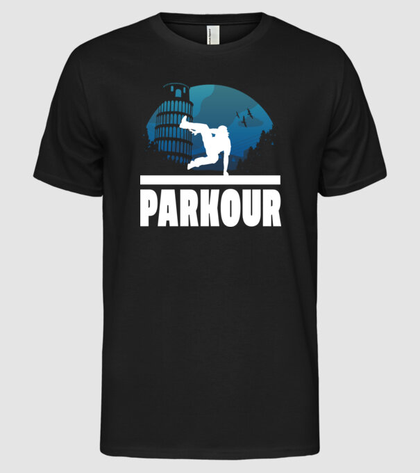 Parkour minta fekete pólón