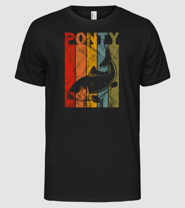Ponty Retro washed Pecás póló minta fekete pólón