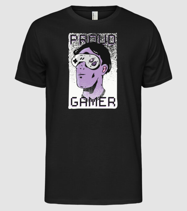 Proud Gamer VR szemüveg minta fekete pólón