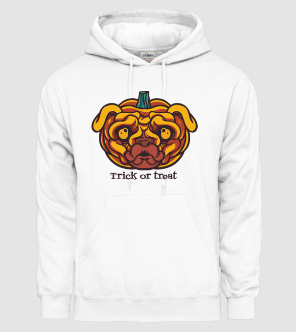 Mopsz Tök Fej Pumpkin Halloween minta fehér pólón