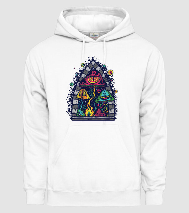 Trippy gombák minta fehér pólón