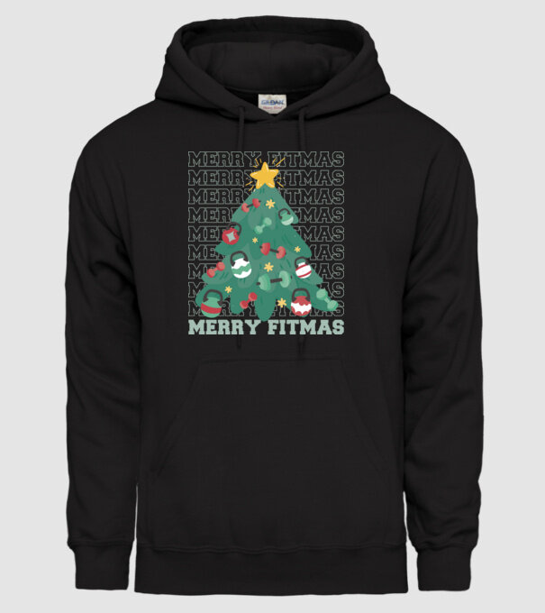 Merry Fitmas Karácsonyfa Fitness minta fekete pólón