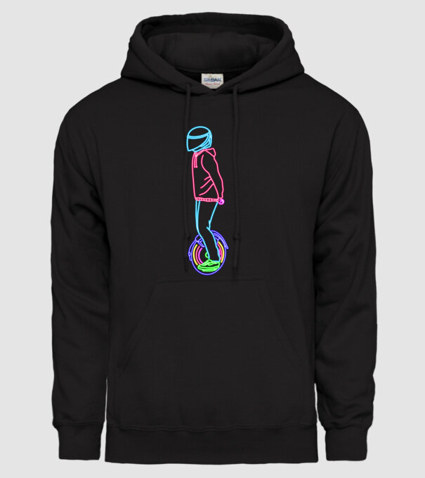Neon unicycle minta fekete pólón
