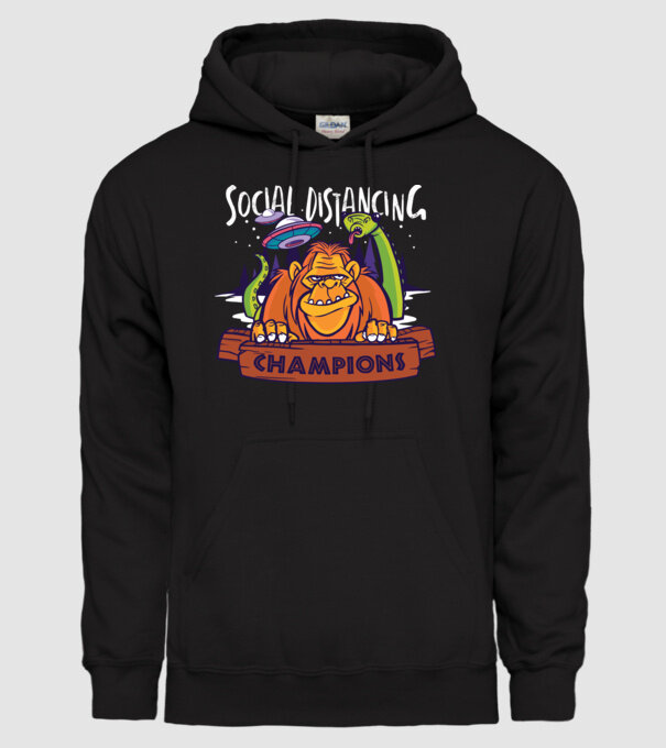 Social Distancing Bajnokok minta fekete pólón