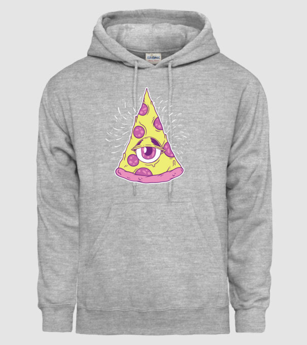Illuminati Pizza minta szürke pólón