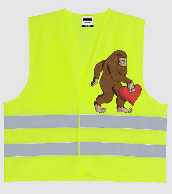 Bigfoot Jeti szívvel minta neonsárga pólón