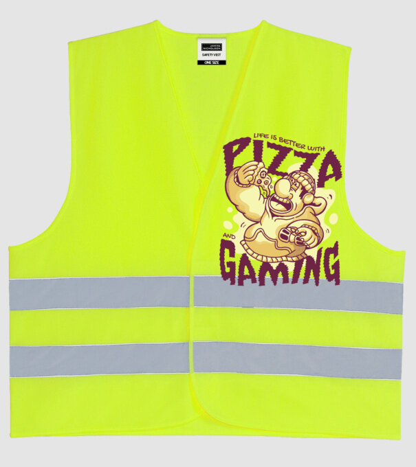 Pizza és játék minta neonsárga pólón