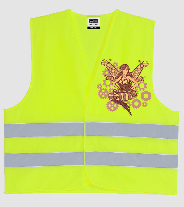 Steampunk tündér minta neonsárga pólón