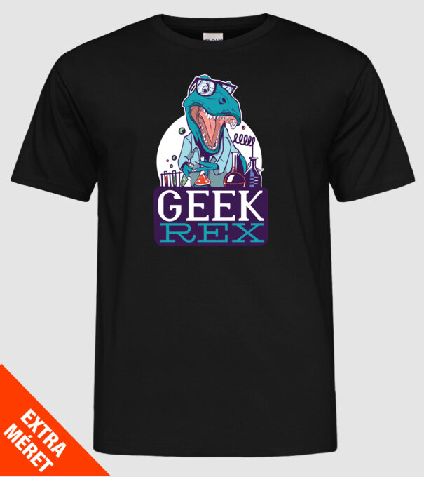 Geek Rex Dinoszaurusz póló minta fekete pólón