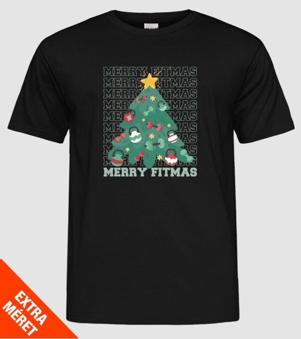 Merry Fitmas Karácsonyfa Fitness minta fekete pólón