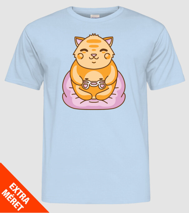 Kawaii Gamer Cica minta világoskék pólón