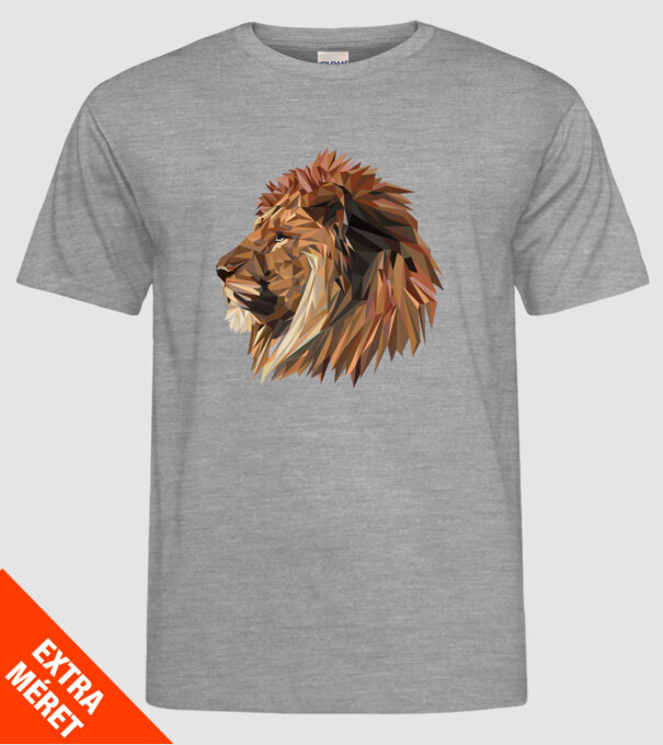 lion polygon minta szürke pólón