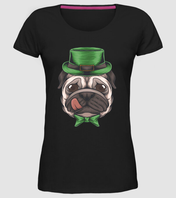 St Patrick Mopsz minta fekete pólón
