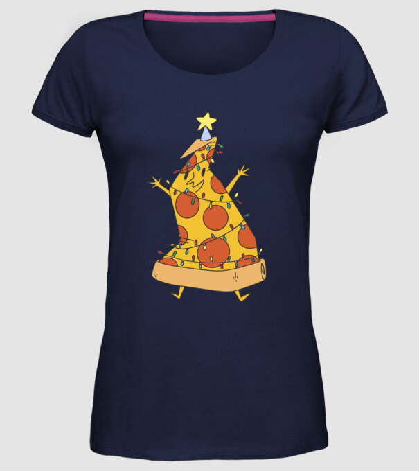 Pizza Karácsonyfa minta sötétkék pólón