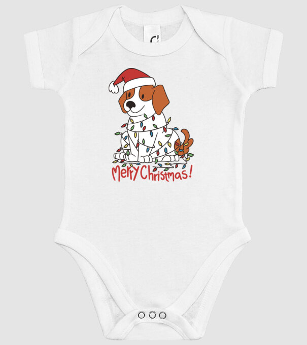 Beagle Boldog Karácsonyt! minta fehér pólón