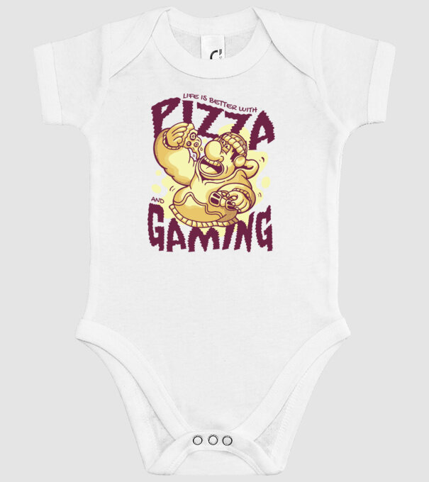 Pizza és játék minta fehér pólón