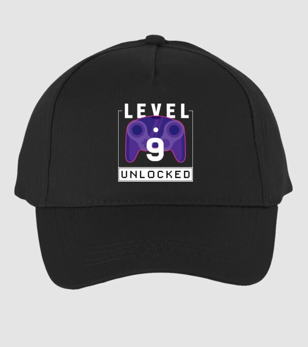 Level 9 Unlocked Gamer Születésnap minta fekete pólón
