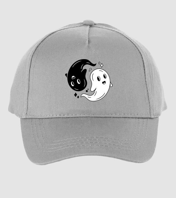 Ying Yang Szellemek Halloween minta szürke pólón