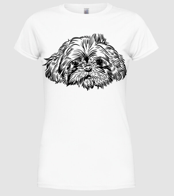 Shihtzu kutya minta fehér pólón