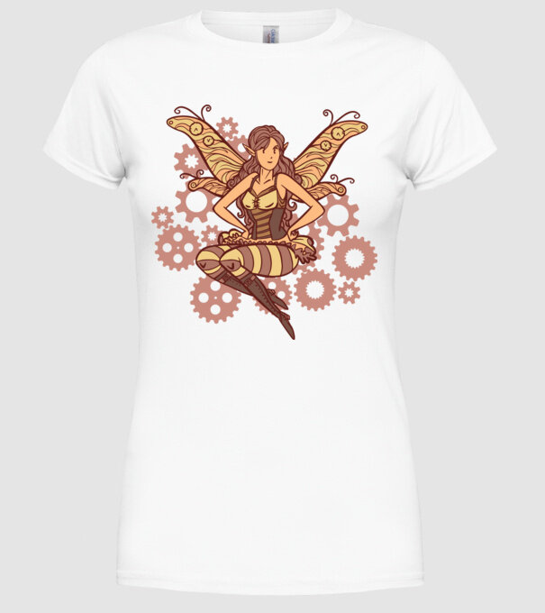 Steampunk tündér minta fehér pólón