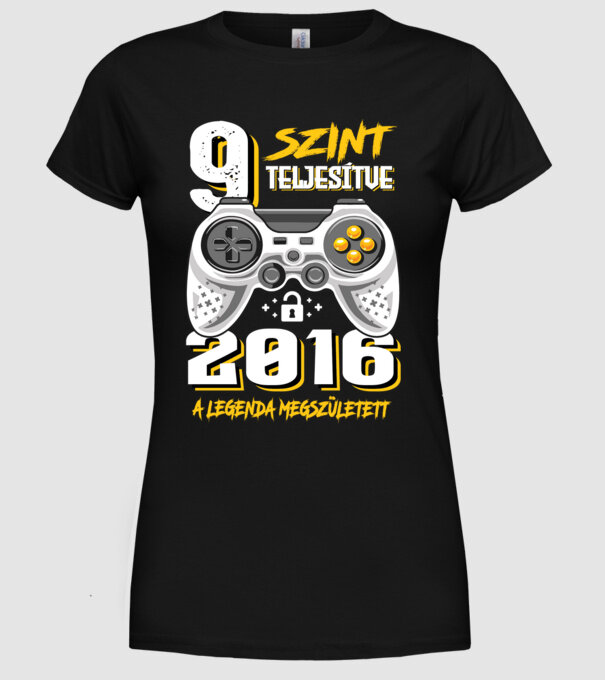 GAMER szint teljesítve 9. 2016 minta fekete pólón