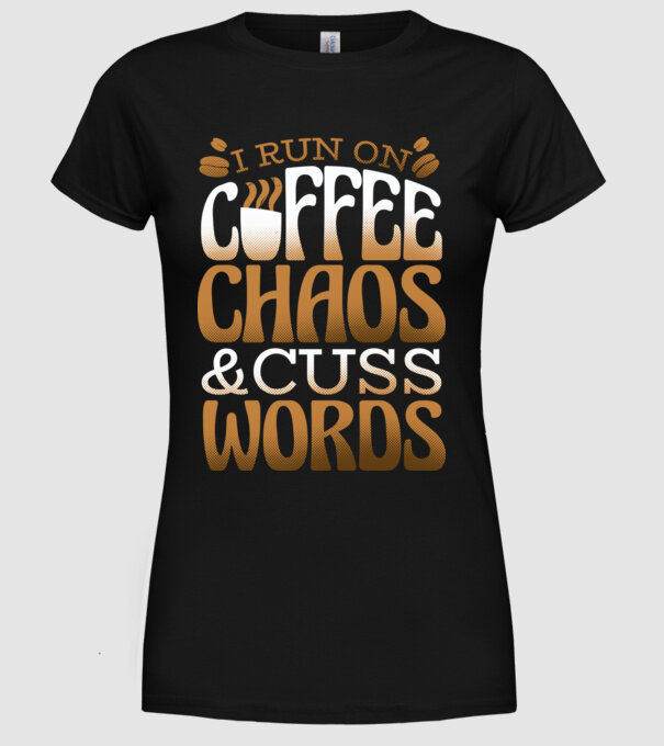 Kávé káosz és káromkodás minta fekete pólón