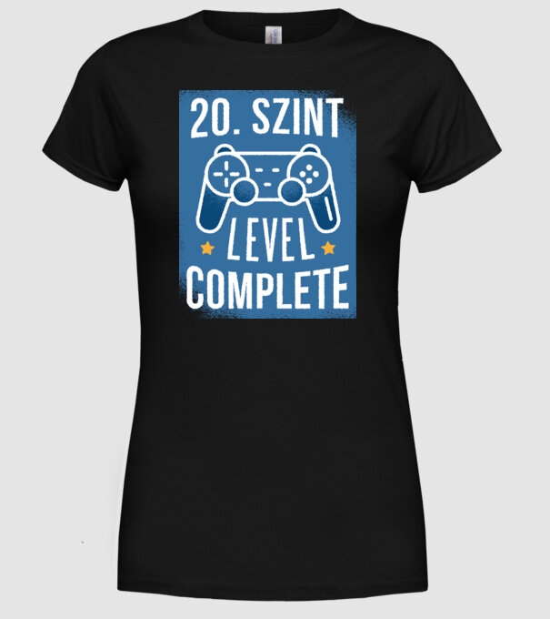 20. szint level completed minta fekete pólón