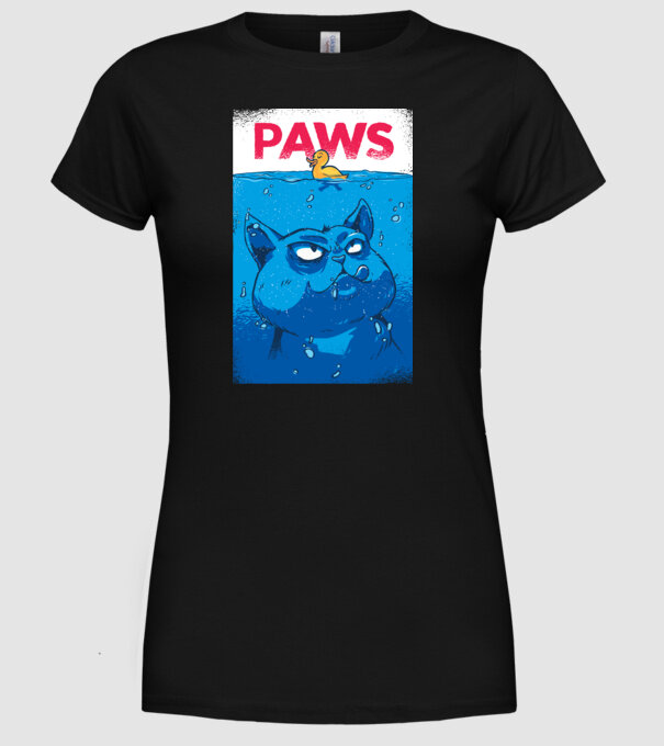 Paws Macska támadásban minta fekete pólón